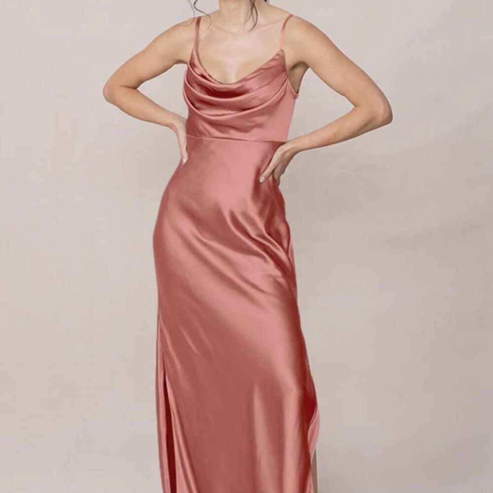 Revelry Skye Satin Dress in Desert Rose 707